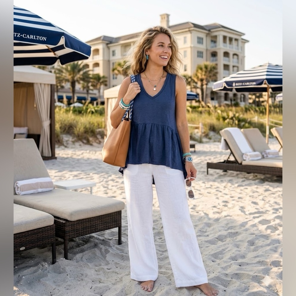 LOFT Navy Peplum Tank Top